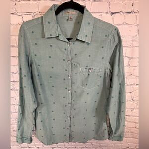 Horny Toad Button Up Shirt Green Polka Dots Organic Cotton Preppy Roxann Shirt M